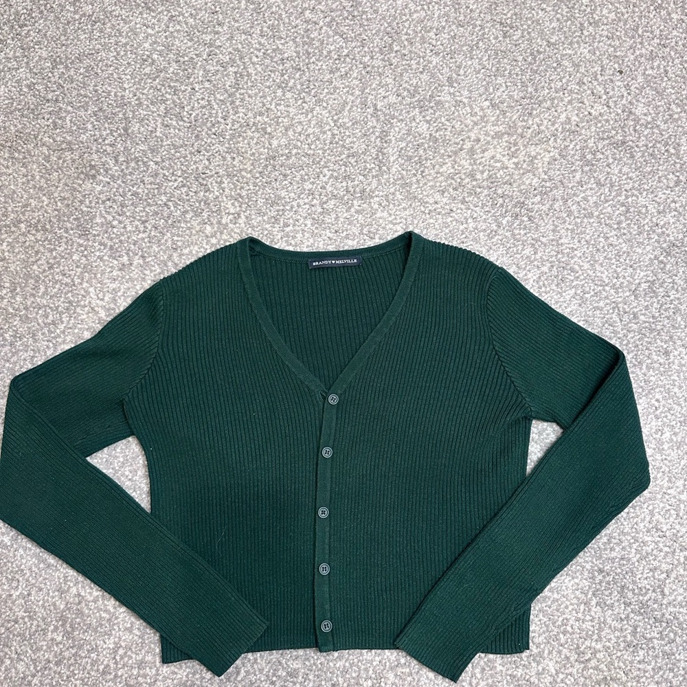 Brandy Melville - Dark Green V-Neck Button-Up Sweater - final sale